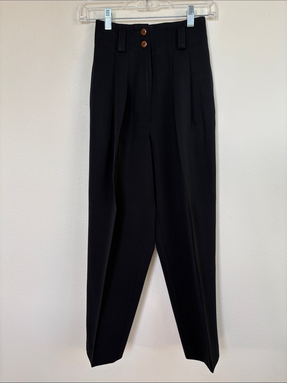 Vintage 80s Ann Tjian for Kenar Pleated Wool Trousers Black Petites 2 High Rise